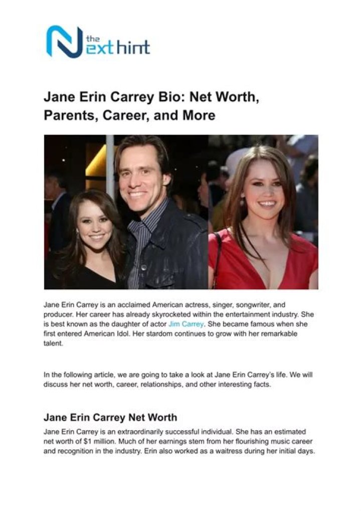 Parents, Influences, And The Journey Of Jane Erin Carrey
